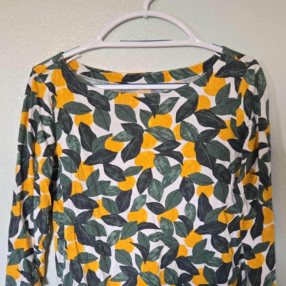 Loft | Lemon Print Boat Neck 3/4 Sleeves Cotton Tee Size Medium